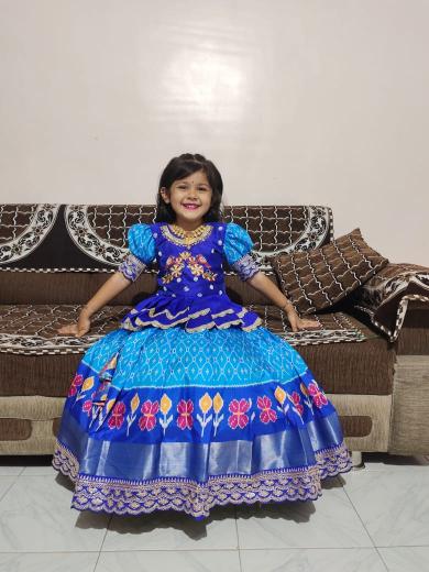 kids pure heavy silk Dark Blue Kids lehenga showroom in Ahmedabad